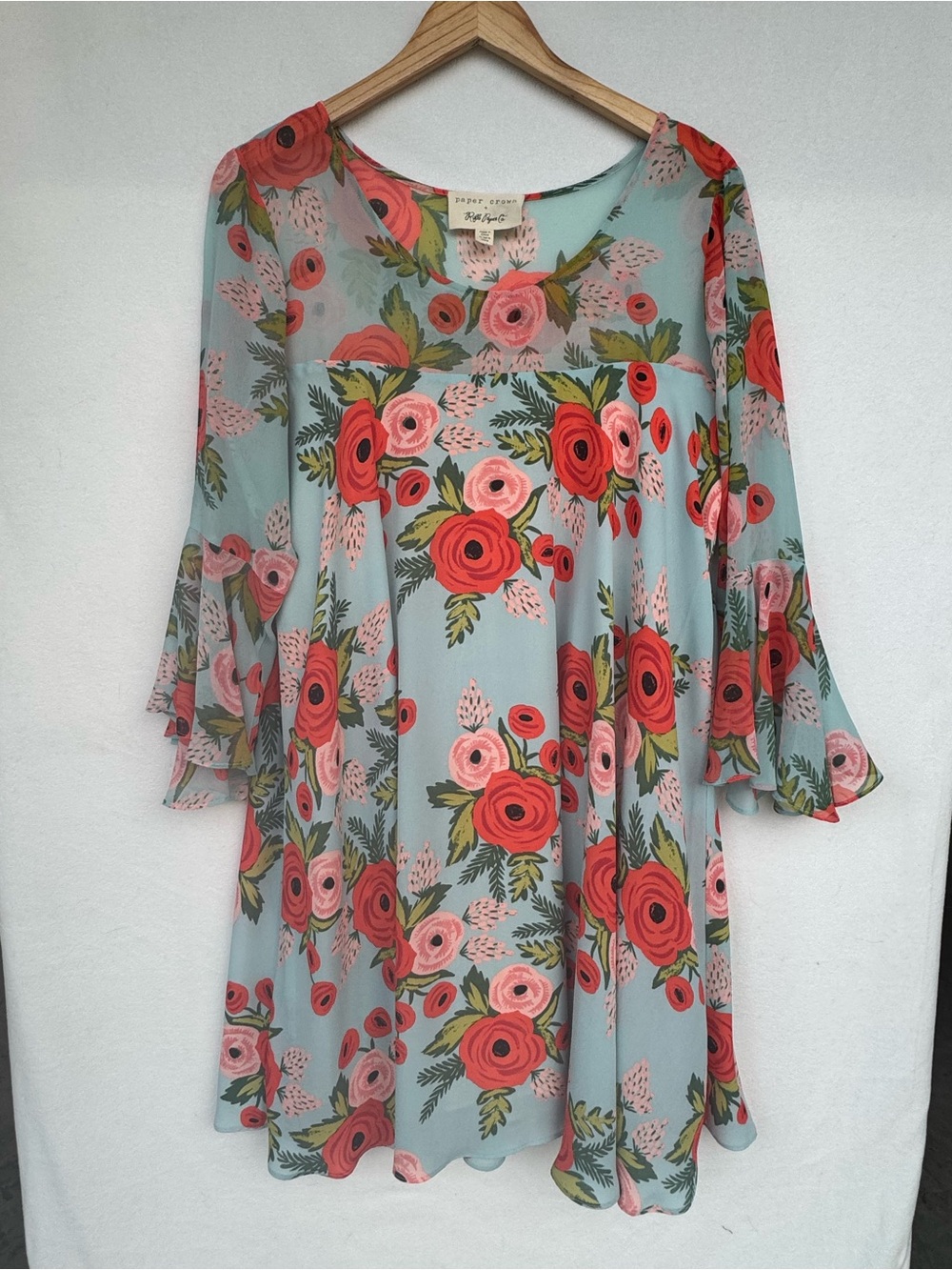 Anthropologie Paper Crown x Rifle Paper Co Floral Bell Sleeve Dress Large